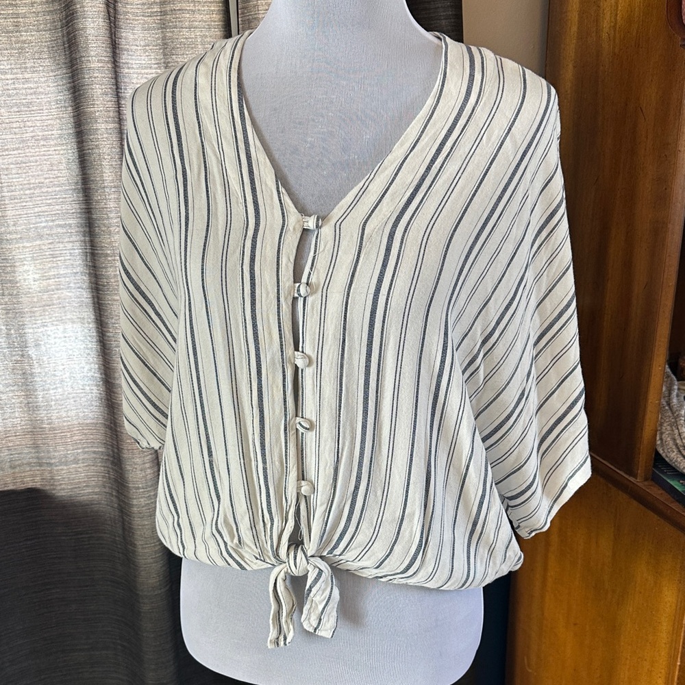 Striped Button-Down Tie-Front Top